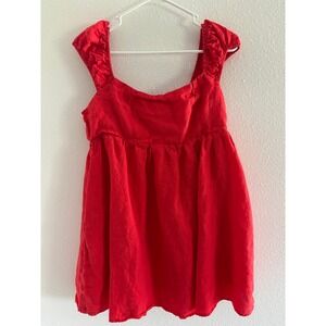Solai Mini Dress Womens Large Cherry Red Linen Preppy Beachy‎ Coastal Resortwear
